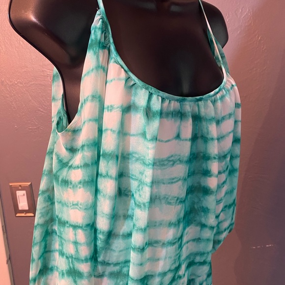 Bisou Bisou Women's Size 10 Green White Tie Dye Cold Shoulder Short Dress - Picture 7 of 16